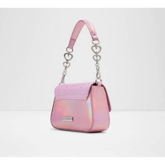 NEW~Aldo Barbie Pink Glitter Rhinestone Heart Accent Handbag Purse - Picture 9 of 11